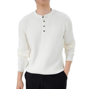 Vintage Gulf Traders Men's Winter Ivory Digby 4 Button Mock Ribbed Knit Sweater